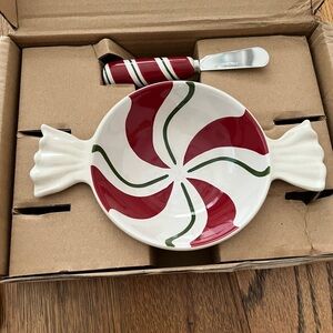 Longaberger Peppermint Twist Bowl and Spreader Set